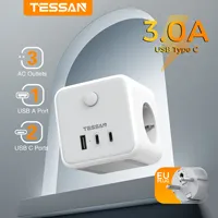 TESSAN Multiple Wall Socket Extender with 3 Outlets 1 USB 2 Type C European Plug Socket Adapter with Switch Overload Protection