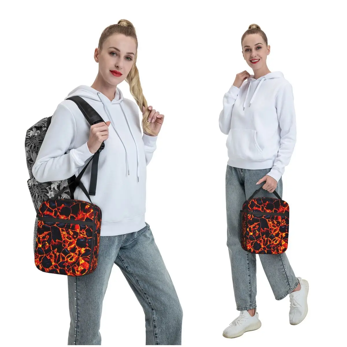 Magma Volcano Lava Fire Insulated Lunch Bag for Women Children Portable Food Boxes Thermal Lunch Box Tote
