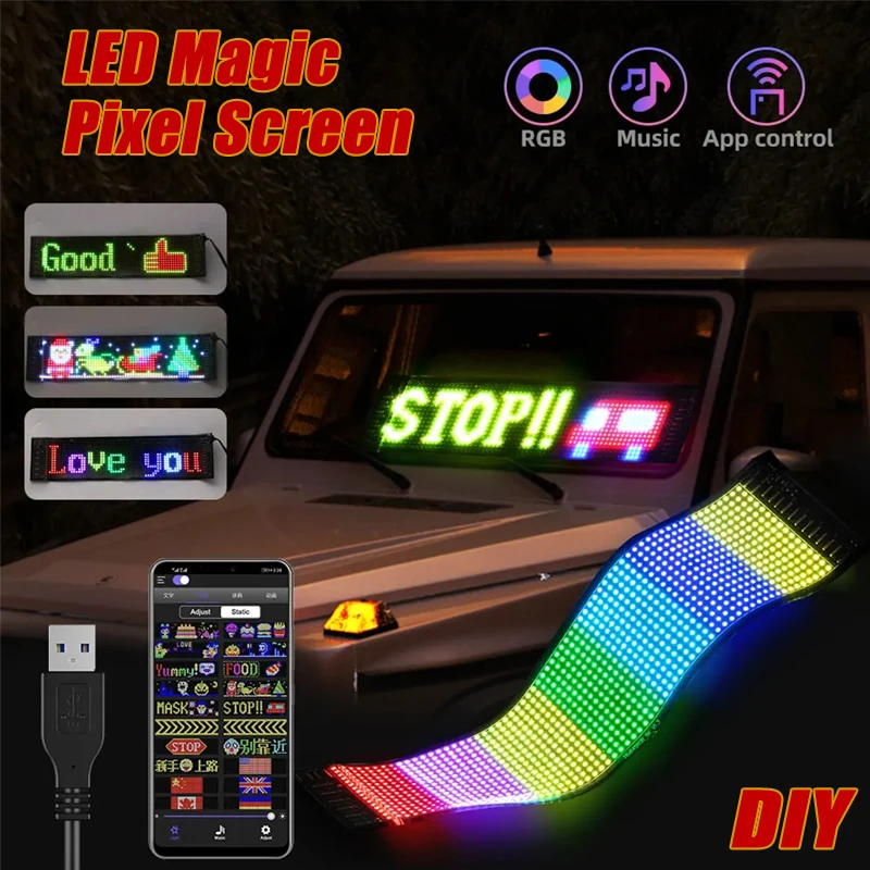 LED Matrix Pixel Panel Light DIY Programmable Flexible Display Screen App Control USB Plug-in for Car Stores Hotels Bars Party