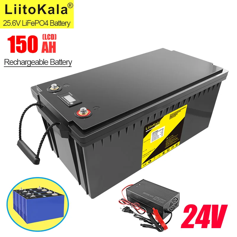 

LiitoKala 24V 150Ah Lifepo4 battery pack with 100A BMS for inverter solar panel scooter backup power boat light 29.2V 10A