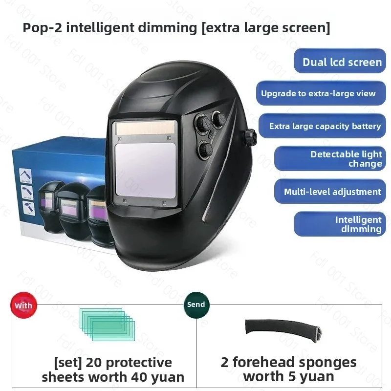 Welding Helmet Solar Charging Automatic Dimming Welding Mask Large View True Color Auto Darkening Facemask for Grinding Cutting