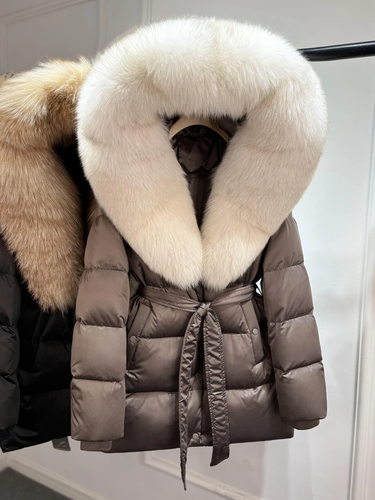 Lagabogy 2025 Top Quality Winter White Goose Down Jacket Women Coat Natural Silver Fox Fur Hooded Thick Female Waterproof Parkas