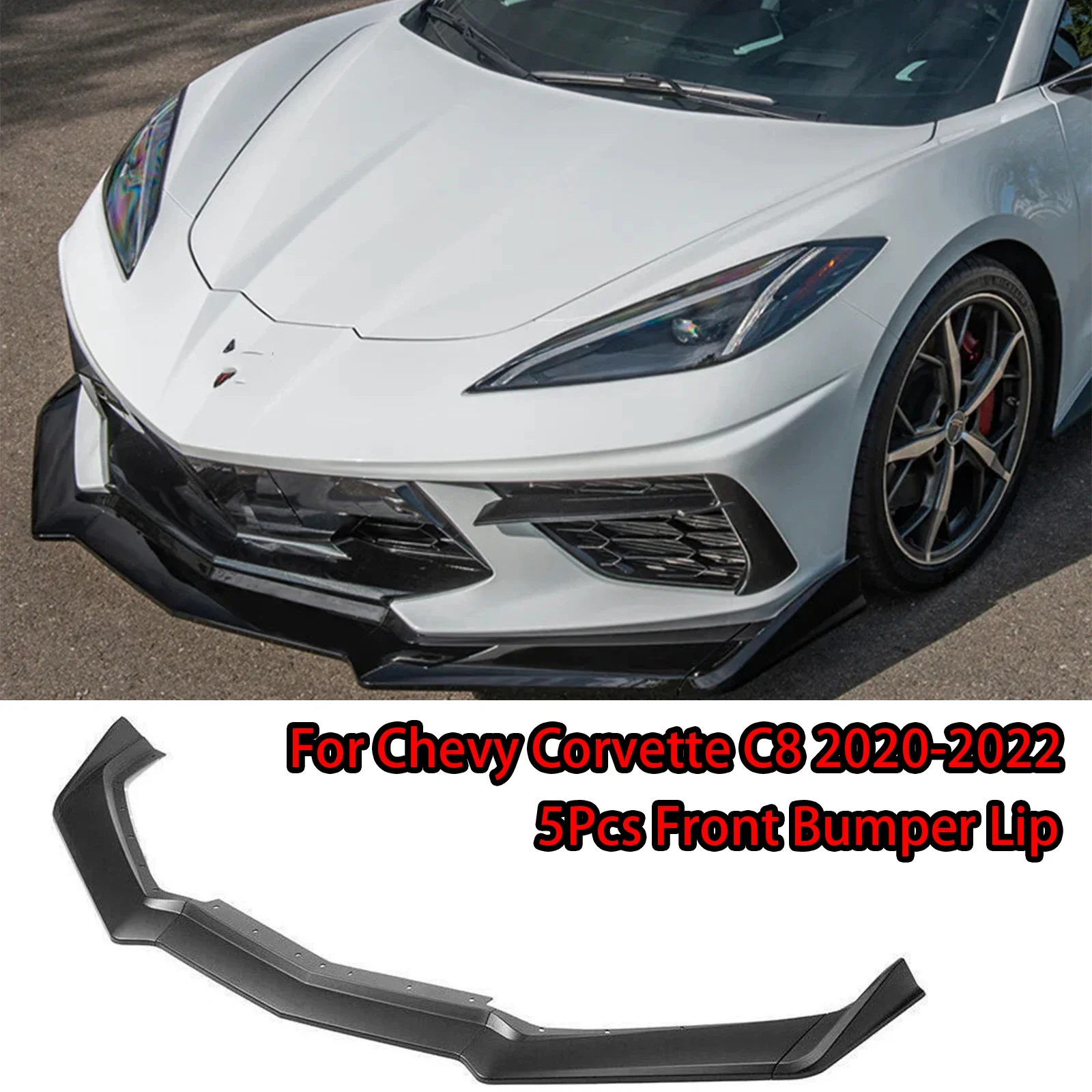 

For Chevy Corvette C8 2020-2022 5Pcs Car Front Bumper Lip Diffuser Carbon Fiber Style Glossy Black Splitter Corner Accessoires