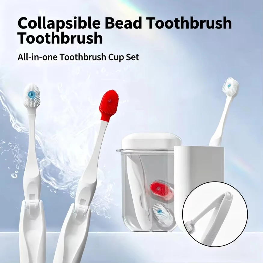 Mint Fresh Travel Oral Care Set，Portable Foldable Toothbrush with 28 Refill Heads & 2 Handles