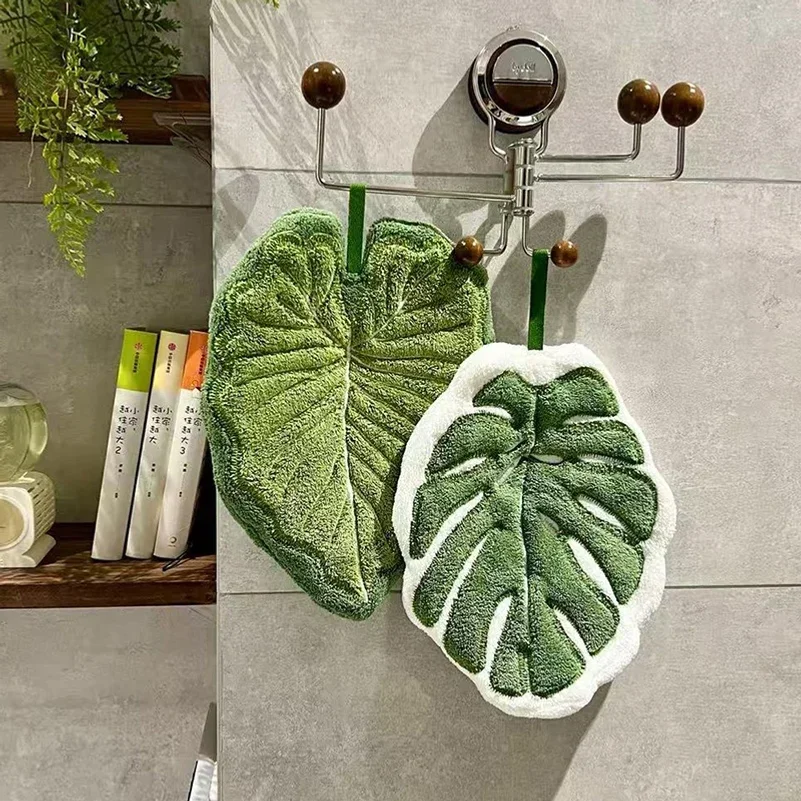 Leaf Hand Towel Absorbent Kitchen Towel Soft Towel Bathroom Accessories Hanging Towels Handkerchief Towels Home Wash Hand Towels