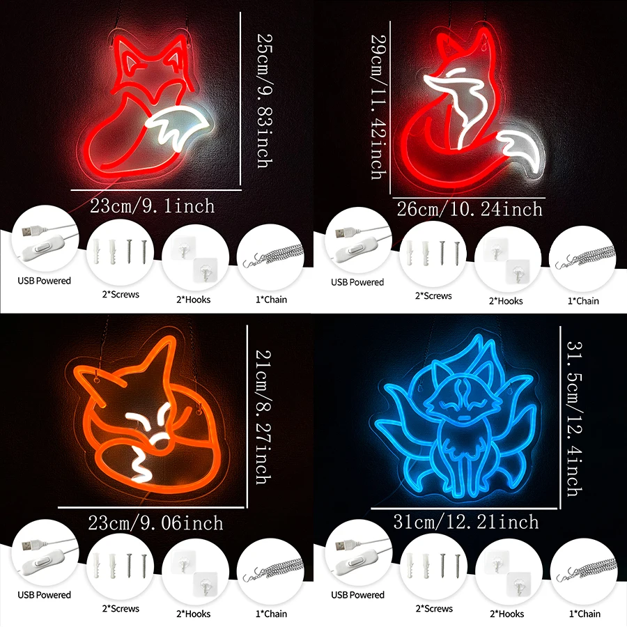 Nine-Tailed Fox Neon Sign For Wall Decor,Light Up Sign For Bedroom,Living Room,Game Room Decor,Bar,Party,Gifts For Fox Lover