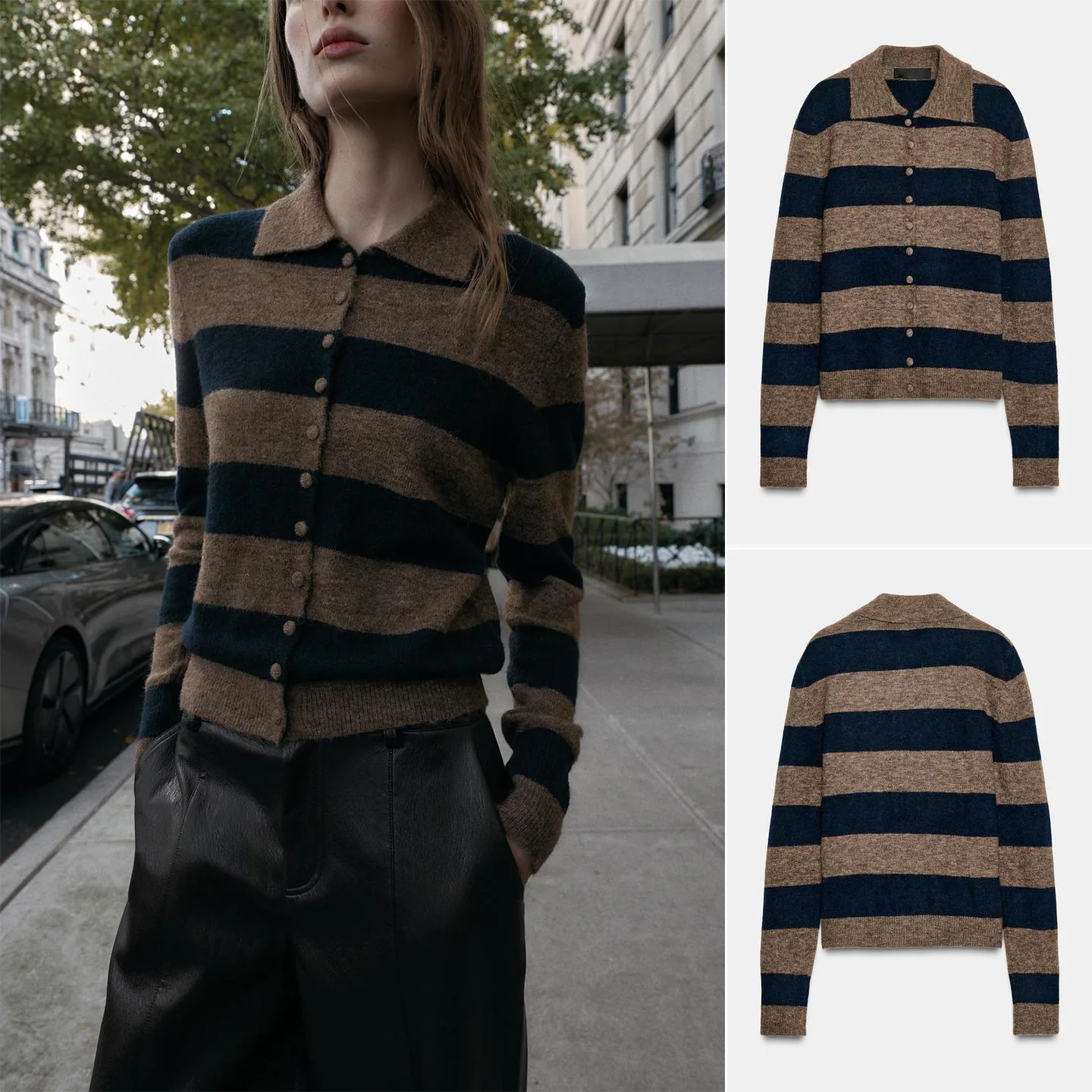 

Женский вязаный кардиган в стиле ретро с длинными рукавами, в полоску, на пуговицах, повседневный, из полиэфирного волокна