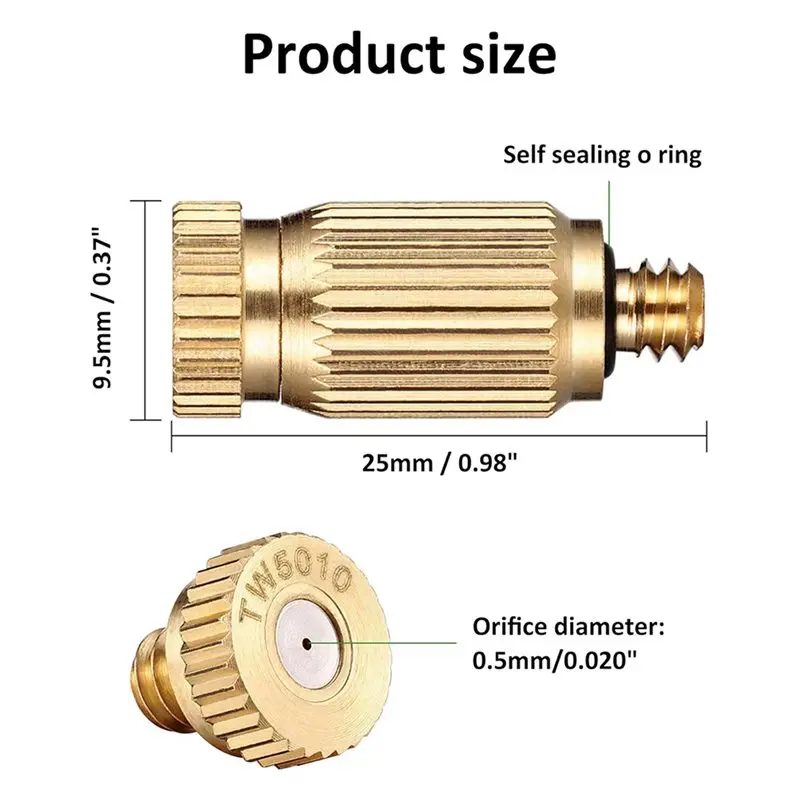 AFOURT-30 Pcs Brass Misting Nozzle, 0.02Inch/0.5Mm Orifice High Pressure Sprays Misting Nozzle Outdoor Anti Drip Sprays Head