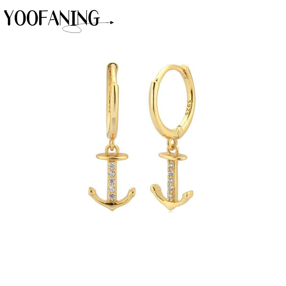 925 Sterling Silver Ear Needle 2024 Retro Gold Silver Hoop Earrings Unique Boat Anchor Design Fashionable Women Earrings Single