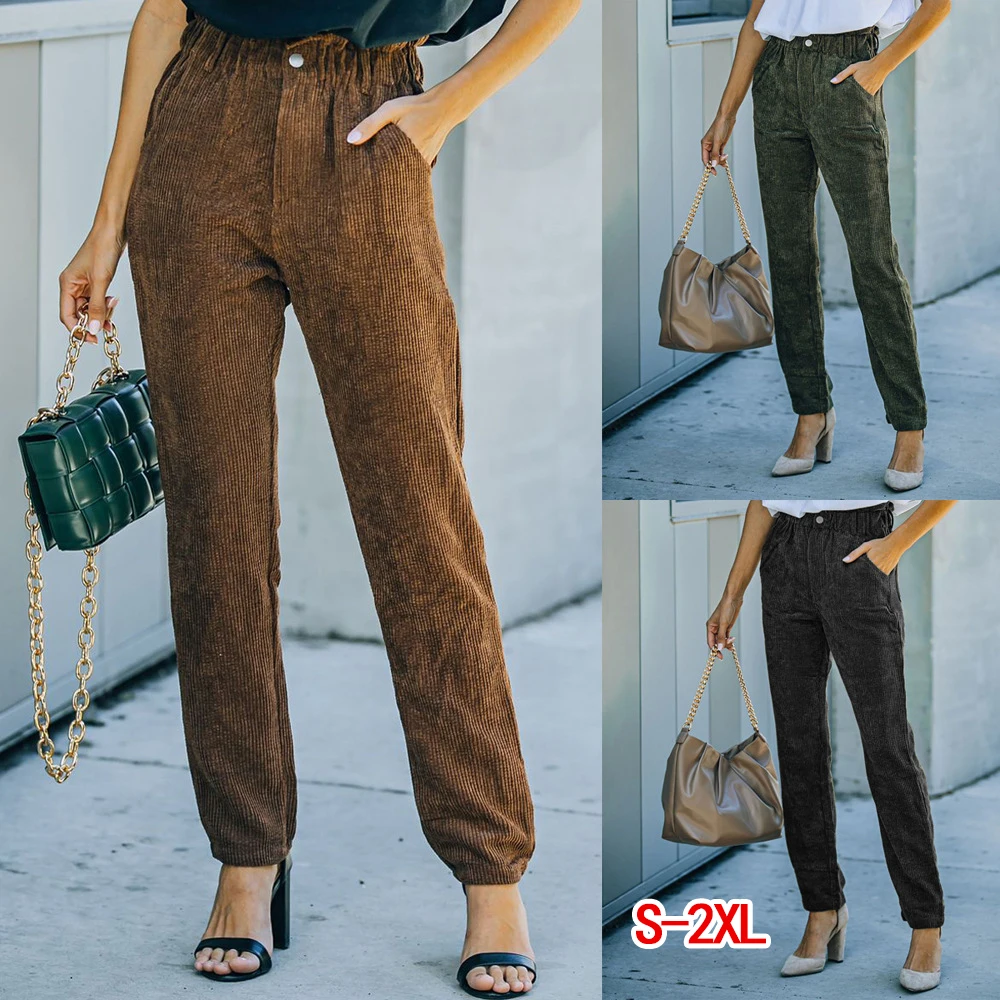 

Winter women's corduroy pencil pants casual stretch high waist 2022 new fashion loose trousers pleated pants women trousers