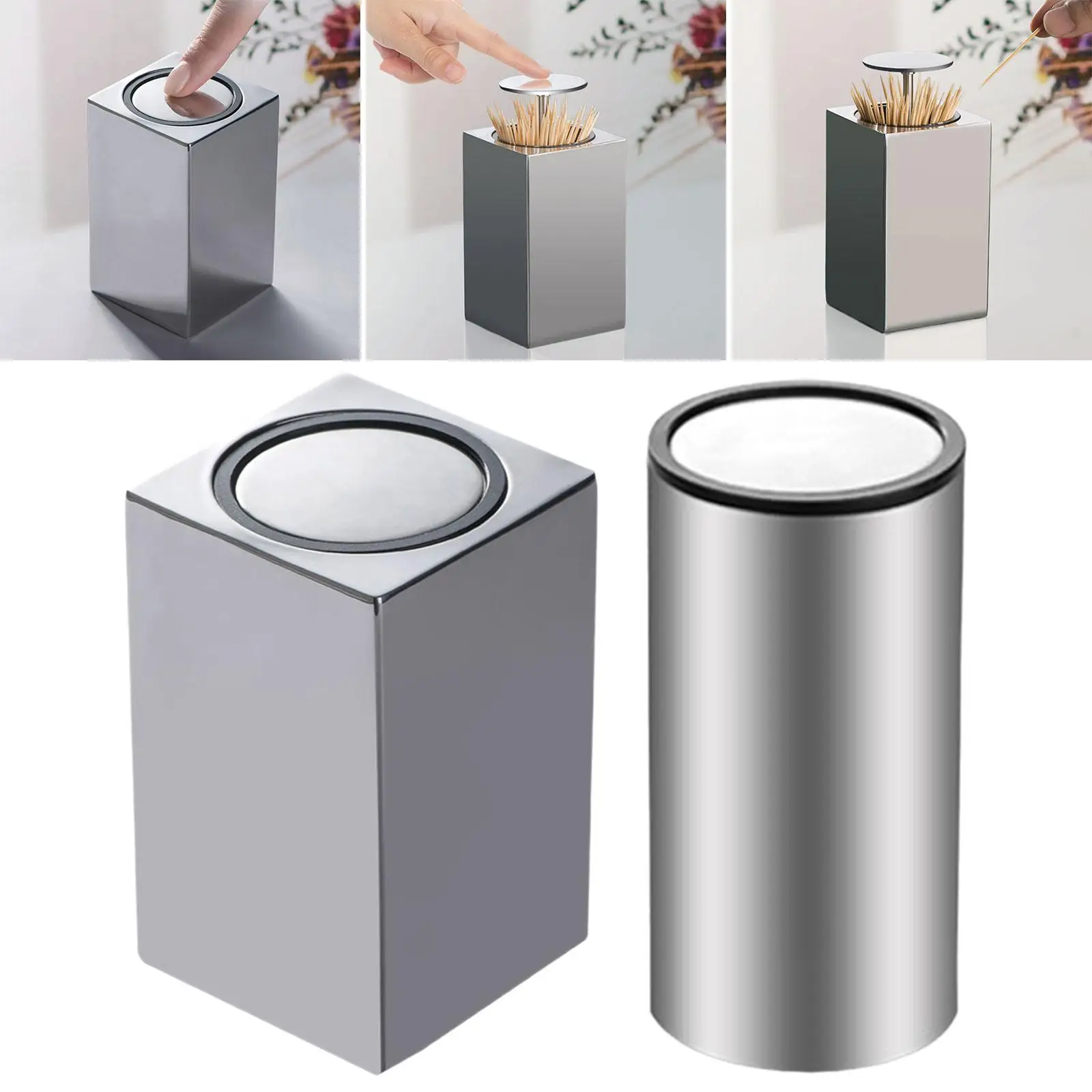 Stainless Steel Toothpick Holder Hand Press Sturdy Toothpicks Case for Hotels Dining Table Restaurants Kitchen Counter Car