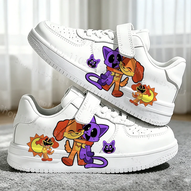 

7-18 Year Old Teenager Poppy Playtimes Catnap Print Shoes Boys Girls Lace Up White Footwear Hot Selling Flat Shoes