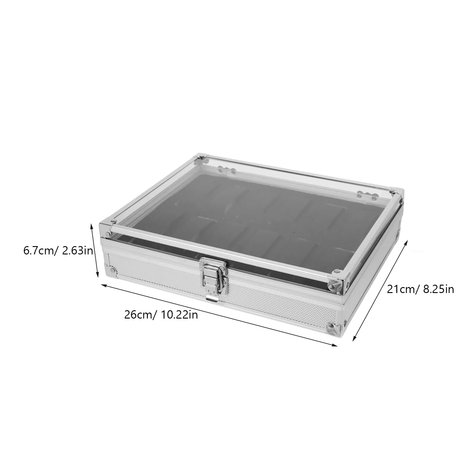 Aluminum Alloy Watch Display Box 12 Grid Storage Case with Transparent Acrylic Faux Suede Lined Dustproof Jewelry