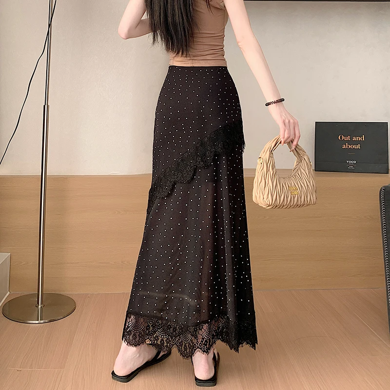 French Lace Splicing Polka Dot High Waist Vacation Skirt Women 2026 Summer New Temperament High Waist Thin Fashion Casual Dress