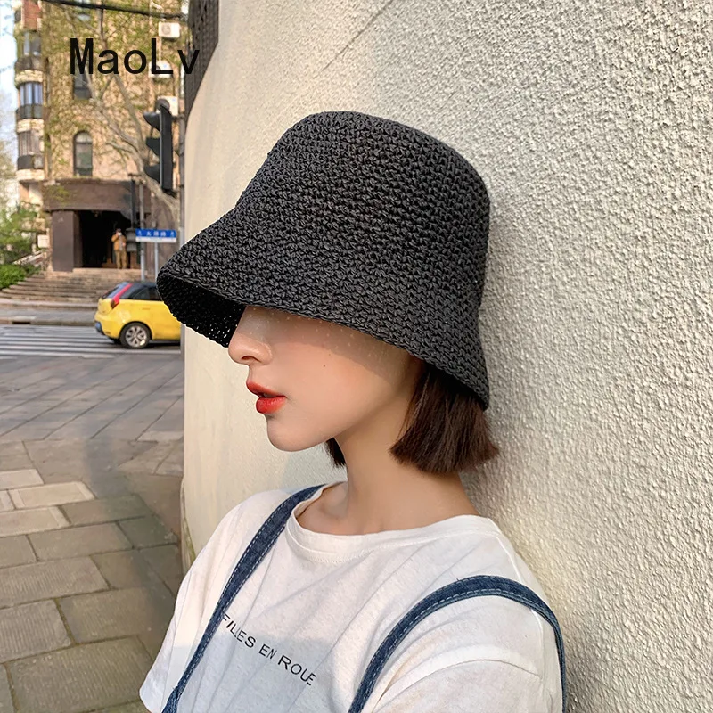 Beach Korean Straw Hat Summer Women Visor Bucket Hat Fisherman Hat Hand weaving Panama Girl Fishing Chapeau Sun Hats tool