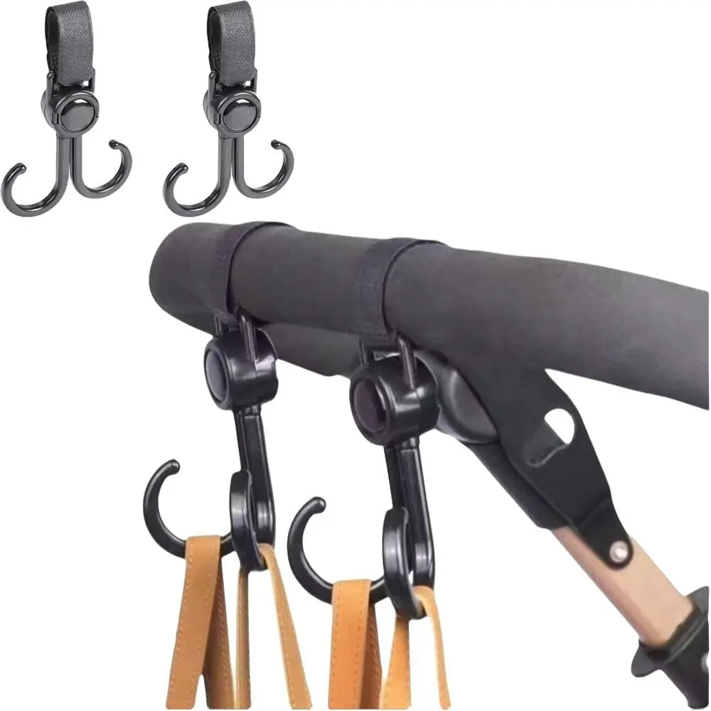 360 Degree Rotating Heavy Duty Handlebar Hanging Clamp On Double Hook Stroller Hook Heavy Duty Hands Free Hanging Hook