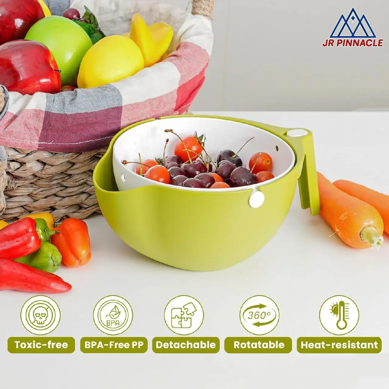 Kitchen Colander Rotating Washing Basket 2 in 1 Strainer Bowl with Handle for Fruit Vegetables Pasta - view 5