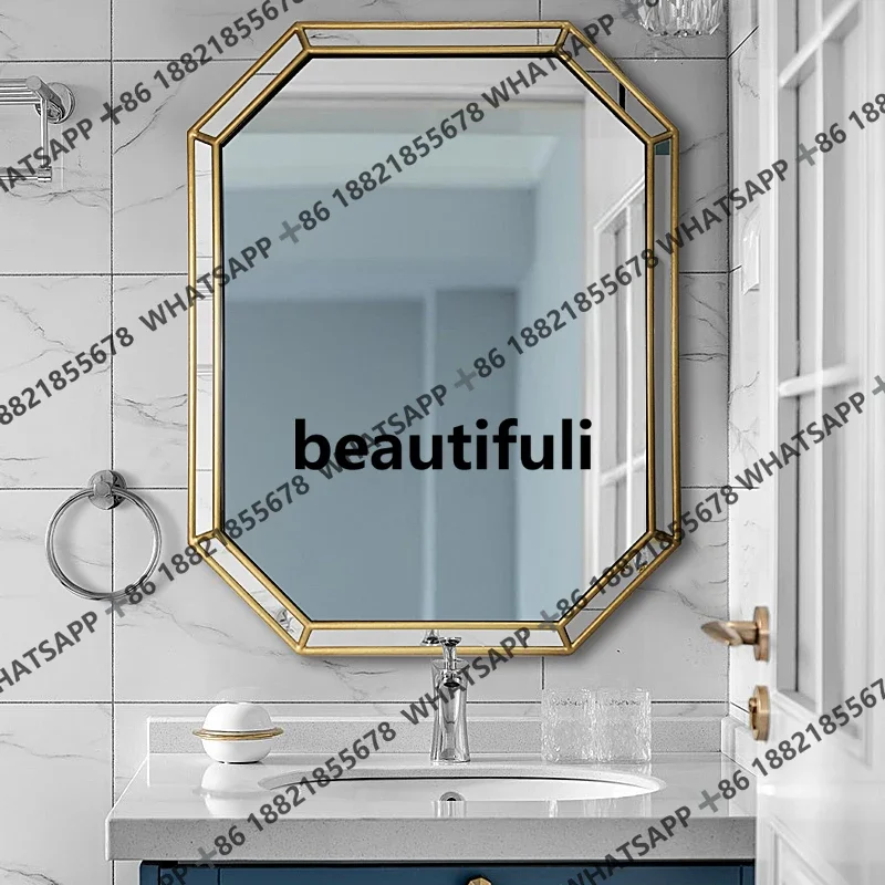 

European-style bathroom, bathroom, wall-mounted makeup mirror, sink, dressing table, wall-mounted mirror with light