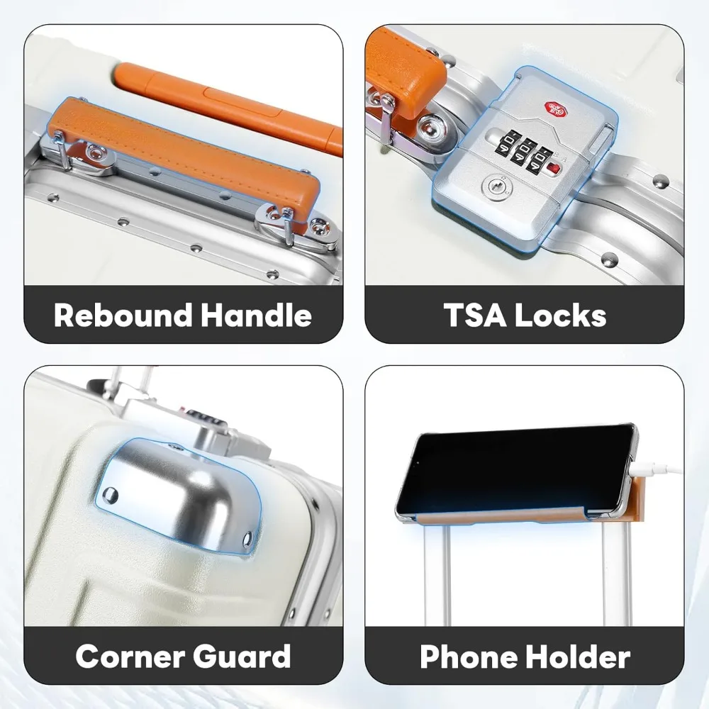 Maleta de mano liviana rígida de 18 pulgadas aprobada por TSA con portavasos y cerradura TSA para viajes