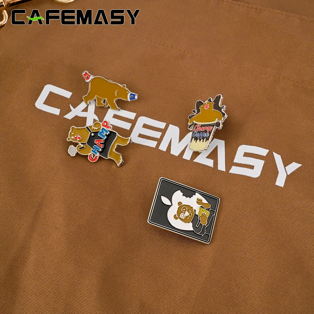 CAFEMASY Creative Cartoon Bear Coffee Brooches Lovely Metal Pins For Barista Coffee Badge Collection Coffee Lover Jewelry Gift