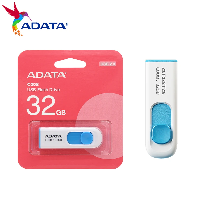 Original ADATA USB 2.0 C008 16GB 32GB 64GB USB Flash Drive High Speed usb flash drive Memory Stick Pendrive  For Computer