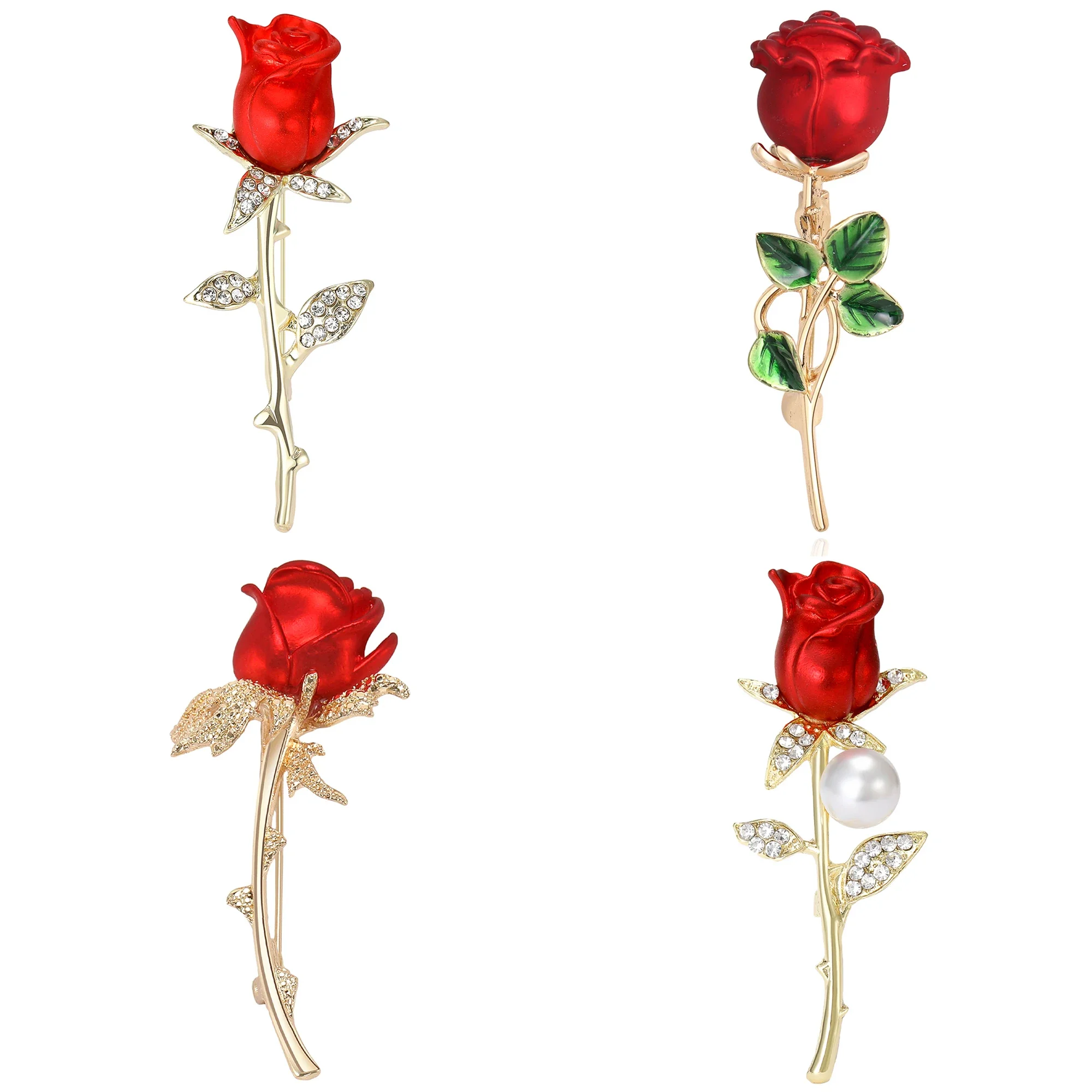 Mother's Day Enamel Rose Brooches for Women Rhinestones Flower Pin Office Party Wedding Banquet Valentine's Day Gift Accessories