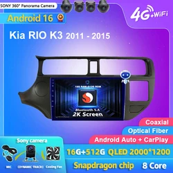 Android 16 Carplay Auto 2K Screen Car Radio Multimedia Player For Kia RIO K3 2011 2012 2013 2014 2015 Autoradio Stereo Head Unit