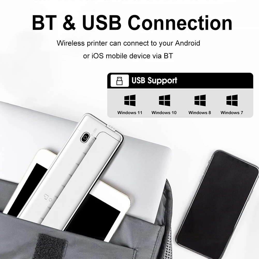 A4 Printer termal portabel 203DPI Bluetooth nirkabel kompatibel Printer perjalanan seluler tanpa tinta kompatibel dengan ponsel pintar & PC