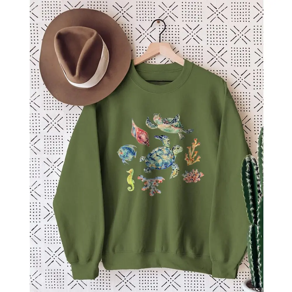 Rheaclots Seashell Printed Long Sleeves Sweatshirt