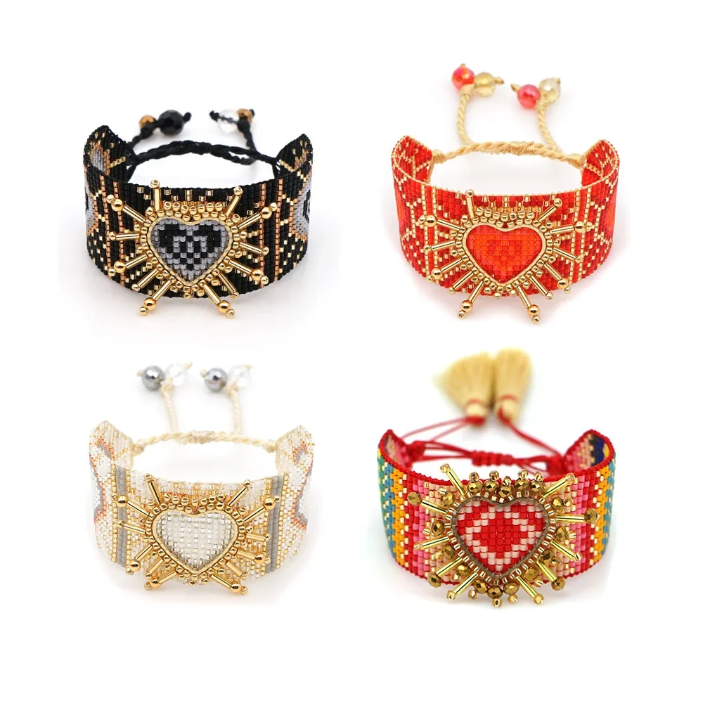 Bohemian Ethnic Style Rice Bead Woven Wide Bracelet Fashion Sex Love Bracelet Women's Bracelet