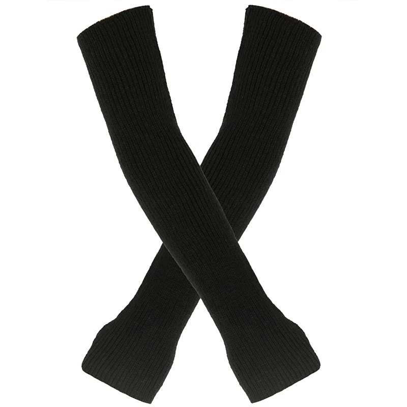 Solid Color Extended Arm Cover Long Finger Sleeves Exposed Gloves Fingerless Gloves Autumn and Winter Knitted Gloves Women Warm
