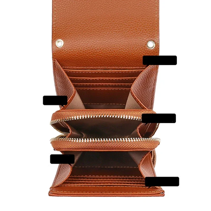 Genuine Leather Phone Bag Solid Color Flip Round Lock Bag Women\'s Crossbody Bag with Long Shoulder Strap and Credit Card Slot
