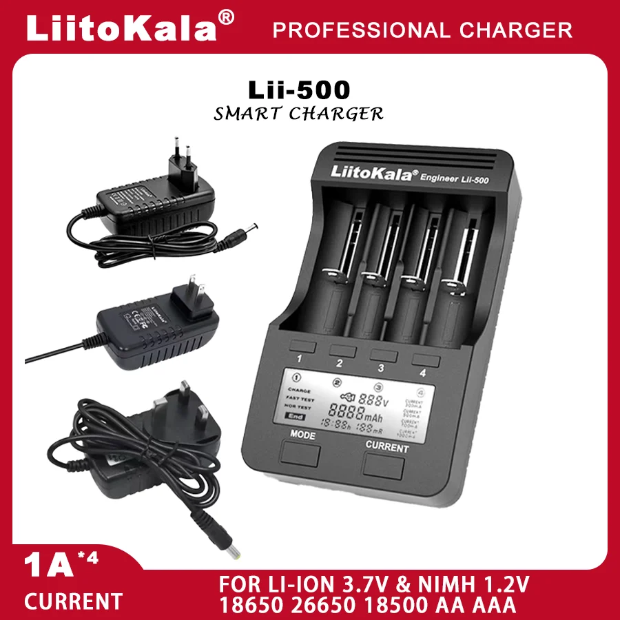 LiitoKala Lii-S12  Lii-500 12-Slot 18650 LCD Battery Charger For 20700 26650 21700 14500 10440 16340 1.2V 3.7V 4.2V Lion Battery