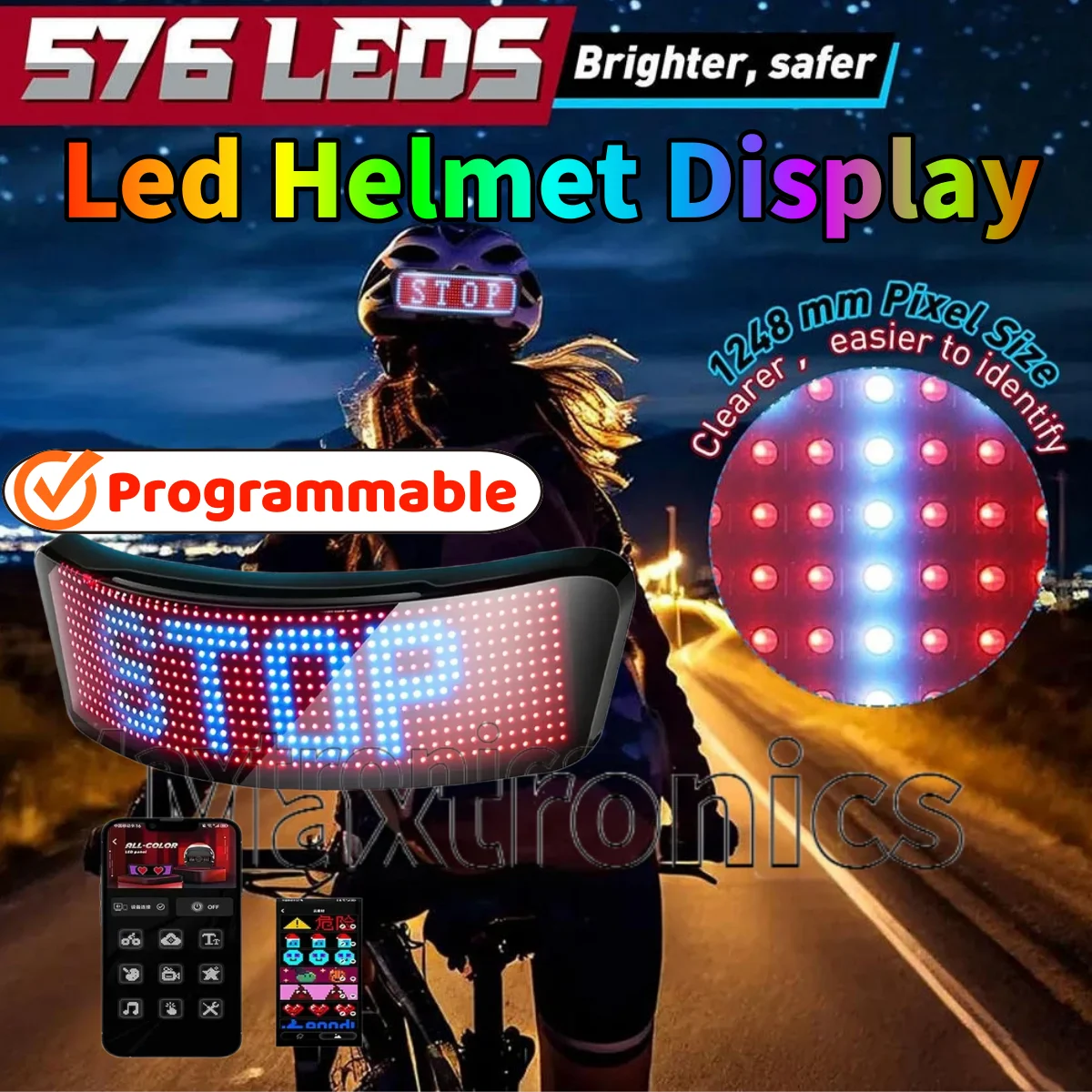 

2025 RGB светодиодный дисплей для шлема, сигнальная лампа для мотоциклетного шлема, ночная езда, сделай сам, велосипедный шлем, задний фонарь, приложение, программируемый светодиодный экран