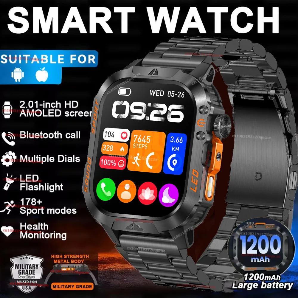 2026 NEW Military GPS Smartwatch Flashlight Wireless Call Wr