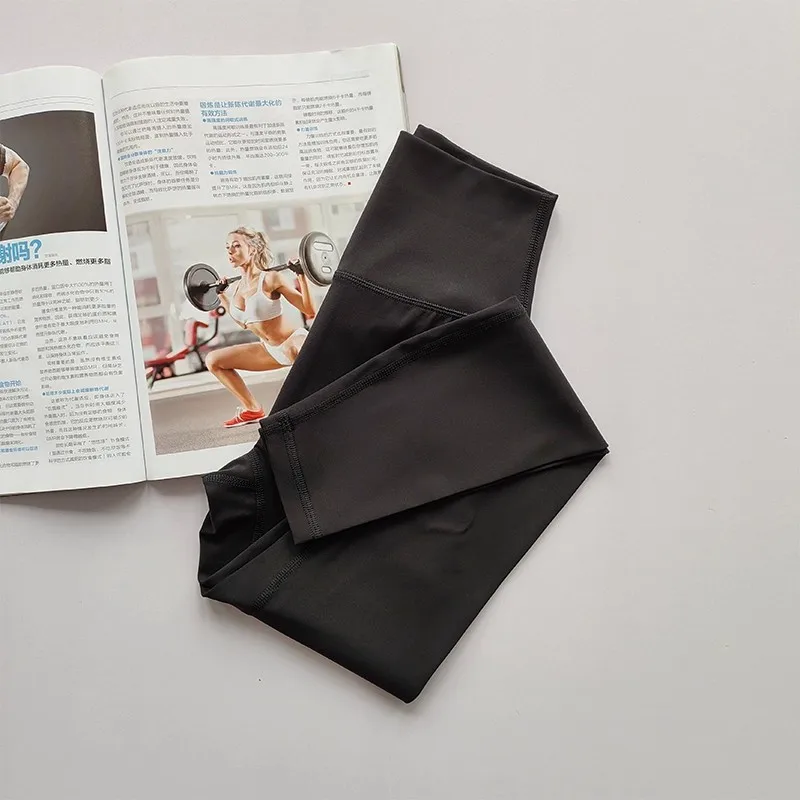 Damen-Yoga-Übungshose mit hoher Taille, eng anliegend, hohe Elastizität, Stulpenlinie, nacktes Gefühl, Hüftheben, Turnhose – Detail 14