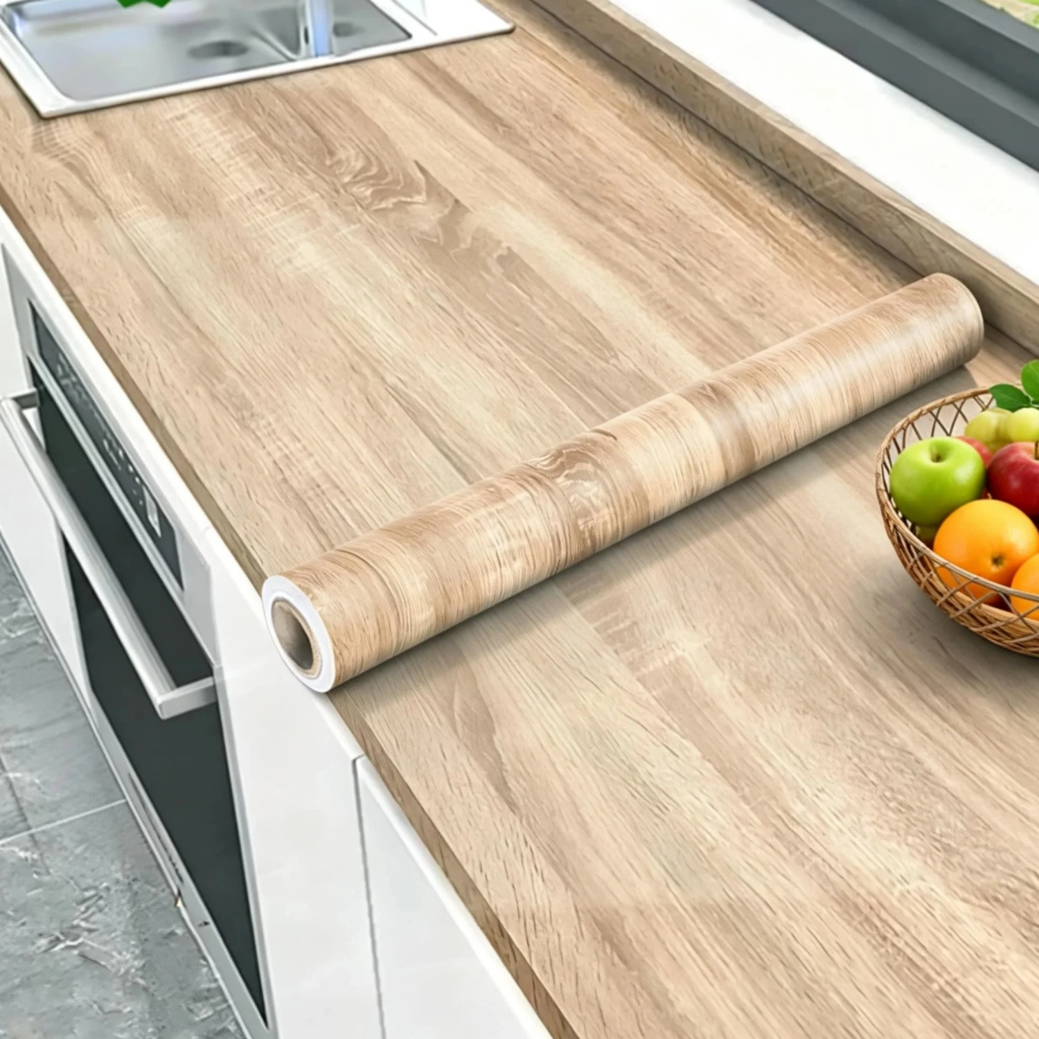 55cm Wide Self Adhesive Wood Grain Vinyl Wallpaper Waterproof Home Decor Stickers for Door Wardrobe Cupboard Table Furniture