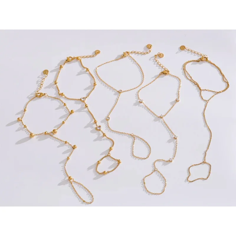 

TUES Trendy Stainless Steel Zircon Beads Back of Hand Chain Finger Bracelet Fashion Chic Sexy Jewelry Waterproof Wholesale Gift