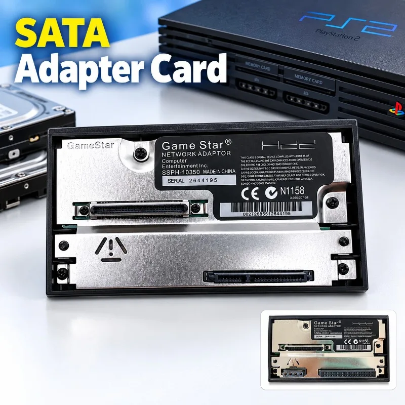 SATA Adapter Card for PS2 Network Adapter, HDD Converter Compatible with 2.5 Inch & 3.5 Inch SATA Hard Drives for PS2 Fat