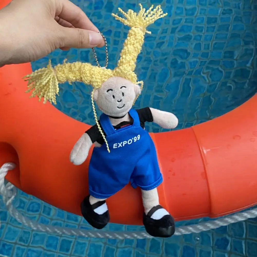 

PP Cotton Yellow Furry Girl Pendant Fluffy Brooch Blue Overalls Girl Bag Pendant Cartoon Collection Ugly Keychain