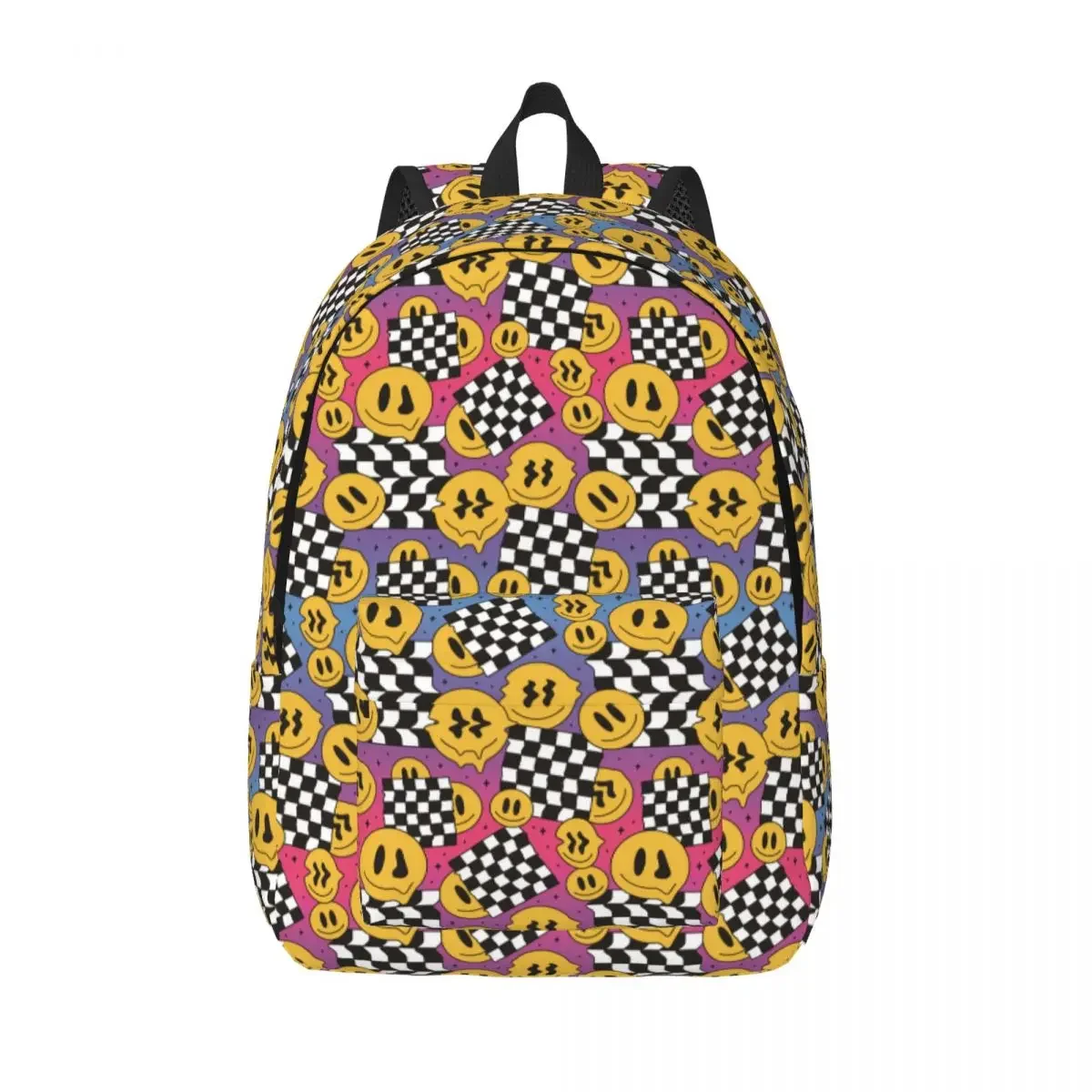 Mochila de lona con cara sonriente para adolescentes, morral de viaje para estudiantes de secundaria y Universidad