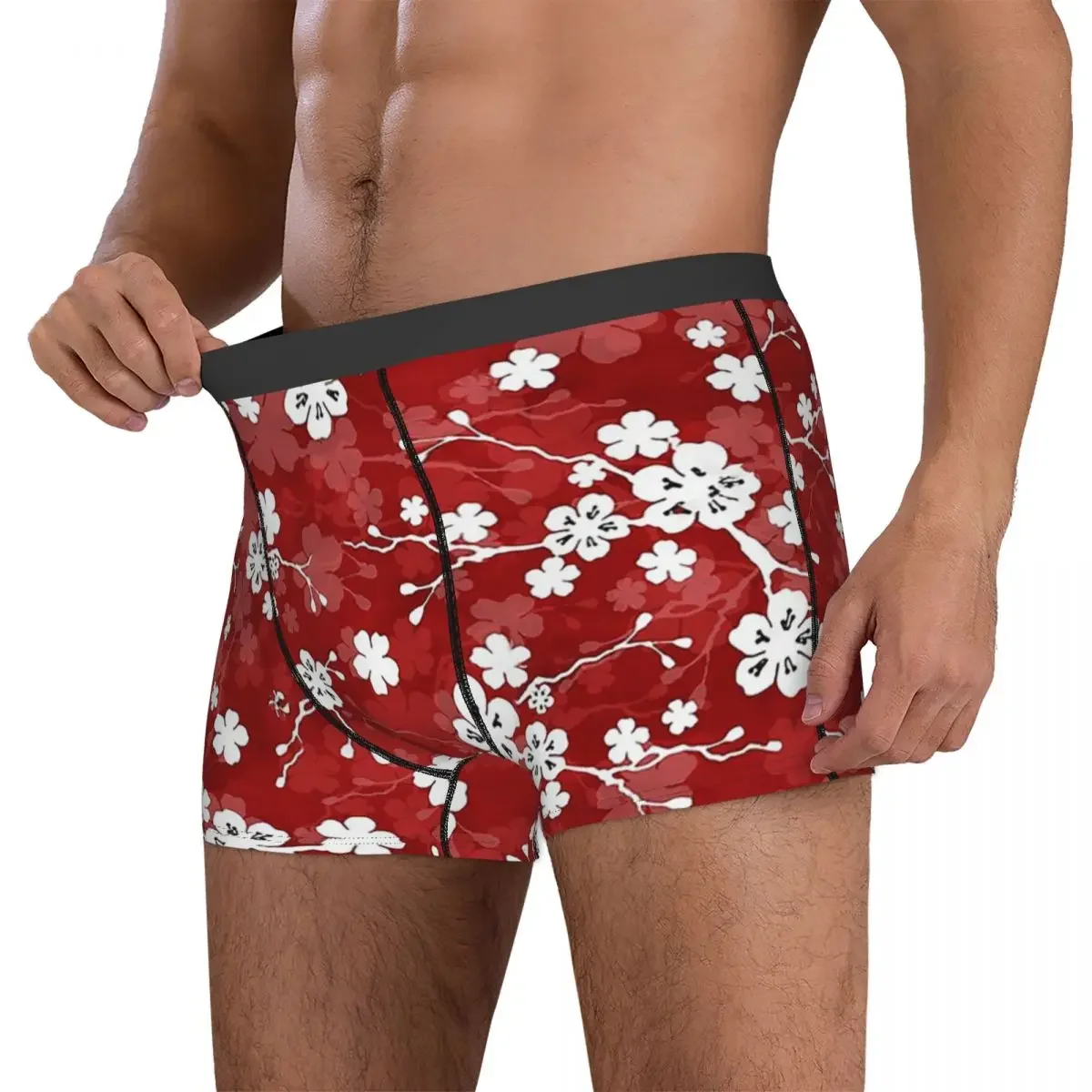 Boxer Underpants Shorts Red And White Cherry Blossom Pattern Panties Men Breathable Underwear for Homme Man Boyfriend Gift