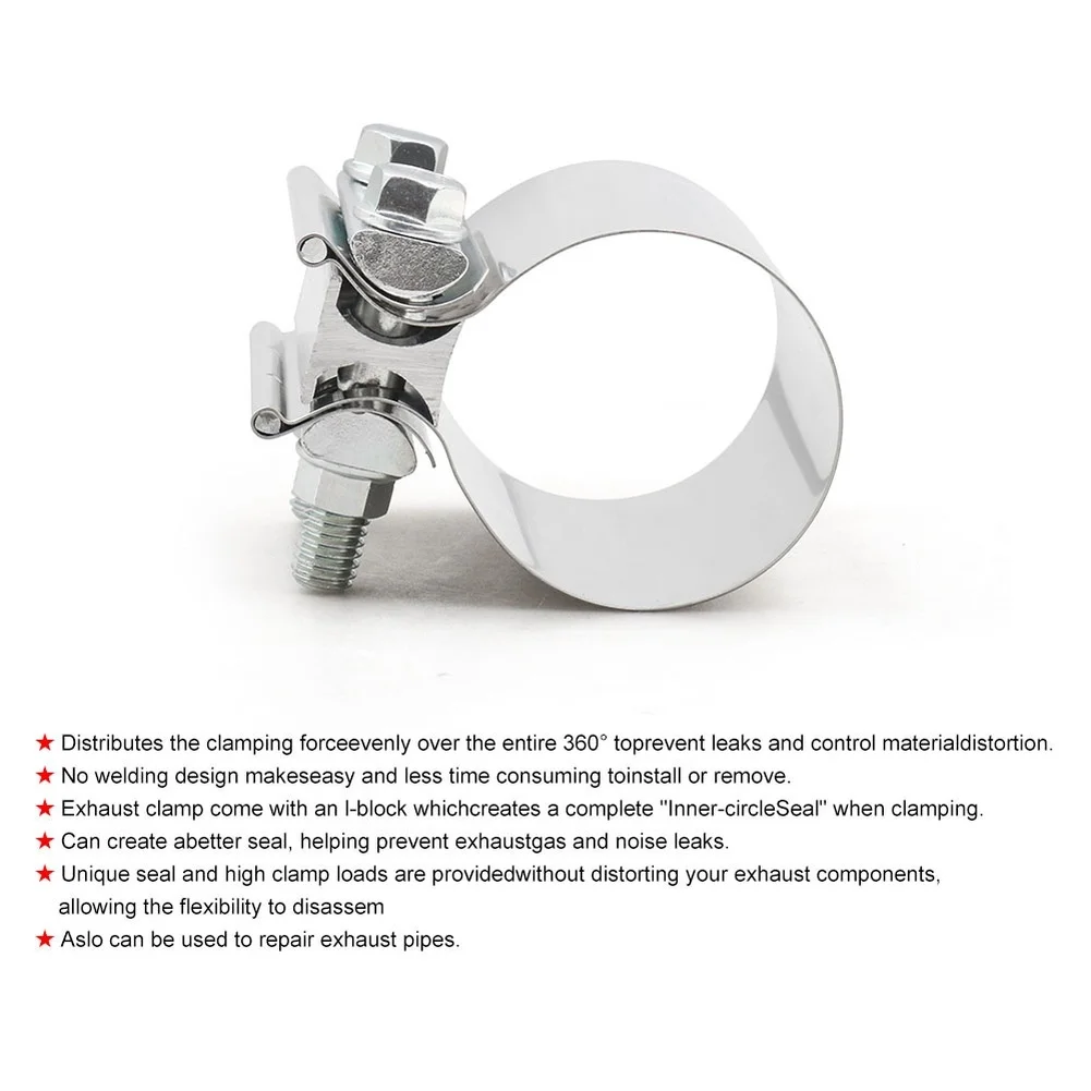 Stainless Steel Exhaust Clamp 2 2.25 2.5 3 4 Inch For Muffler Tail Pipe Coupler Band Leak Proof No Welding Installation
