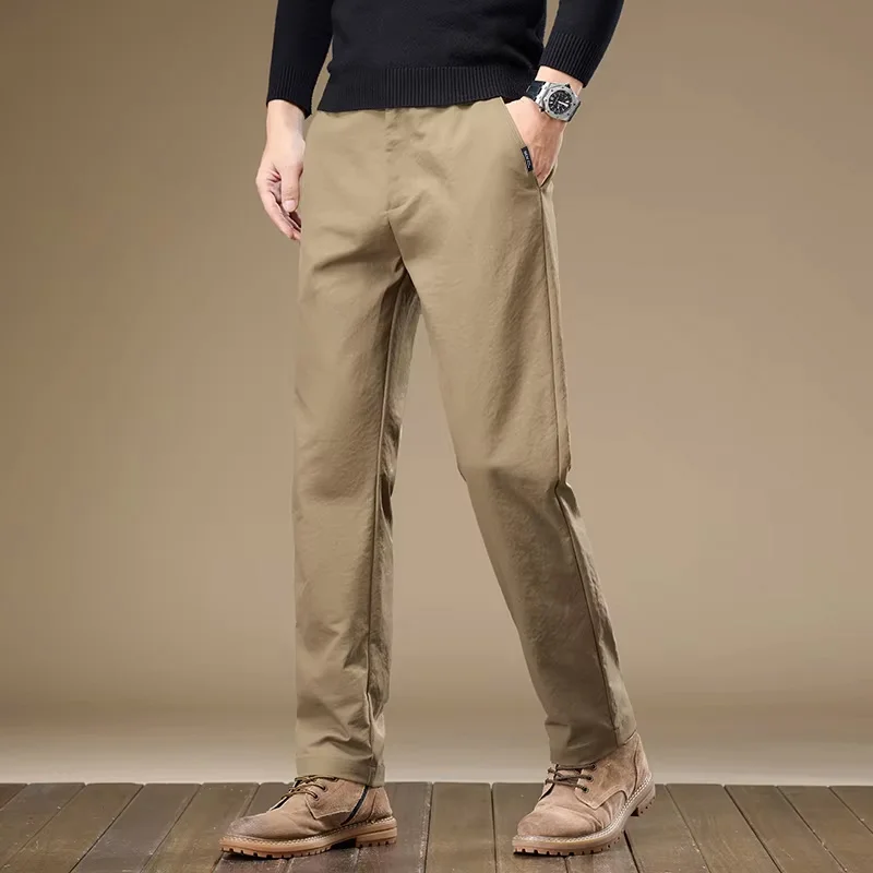Brand Clothing Autumn Winter Casual Pants Men Elastic Waist Classic Straight Business Korean Formal Solid Color Trousers Male