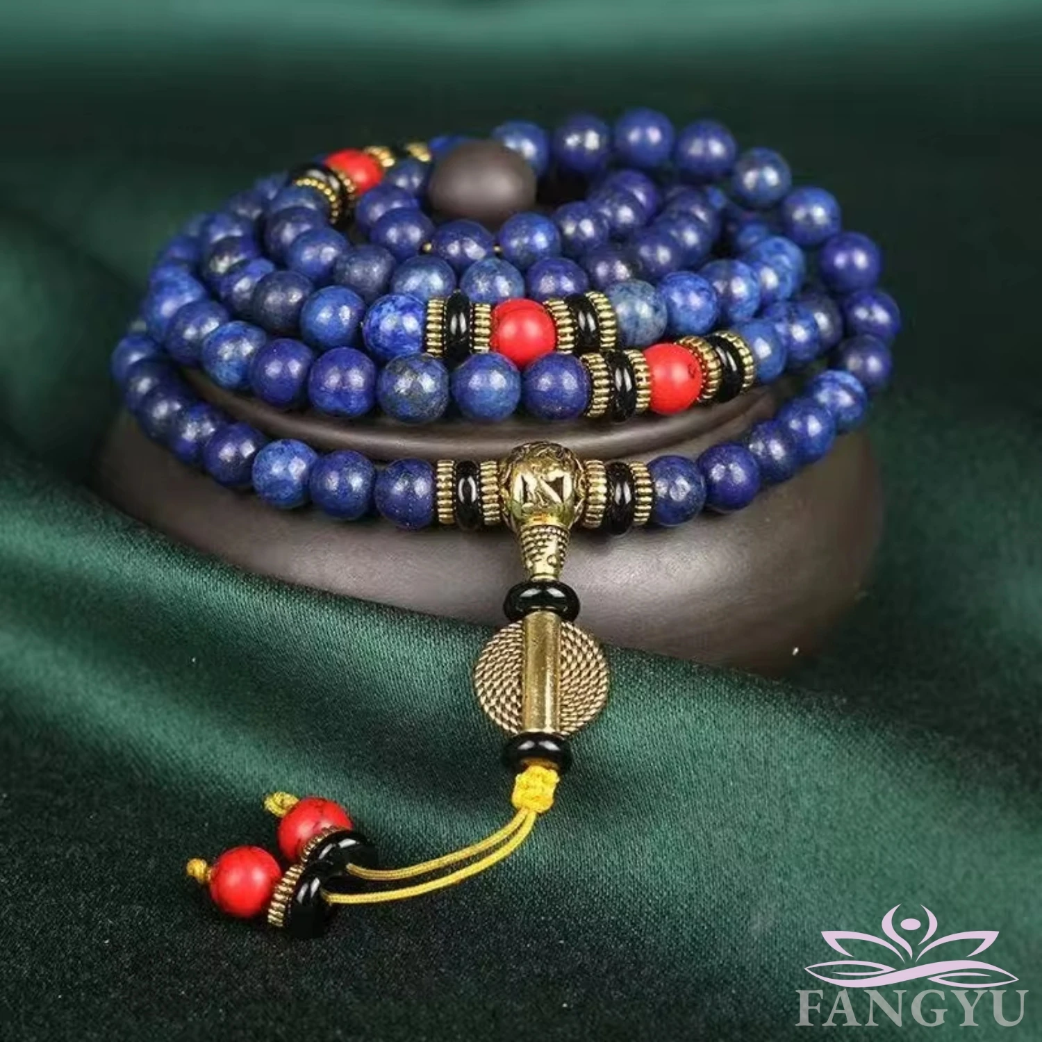 Elegant 5A Emperor Optimized Lapis Lazuli 108 Beads Bracelet Necklace Mixed Red Turquoise Stone Mala Prayer Beads Unisex Jewelry