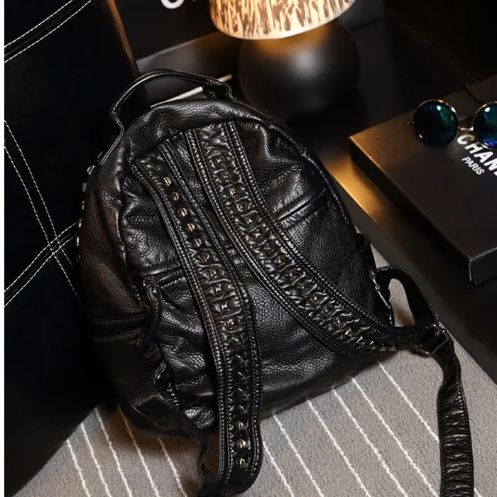 European / American Fashion Motorcycle Style Metal Rivet Decoration Backpack Multi Functional Large Capacity Outdoor Travel Bag