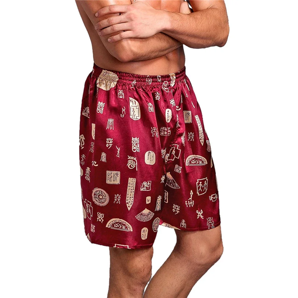 Elastic Waist Random Color Casual Mens Silky Satin Pajamas Short Pants Loose 1pc Sleep Bottoms Shorts Summer Thin