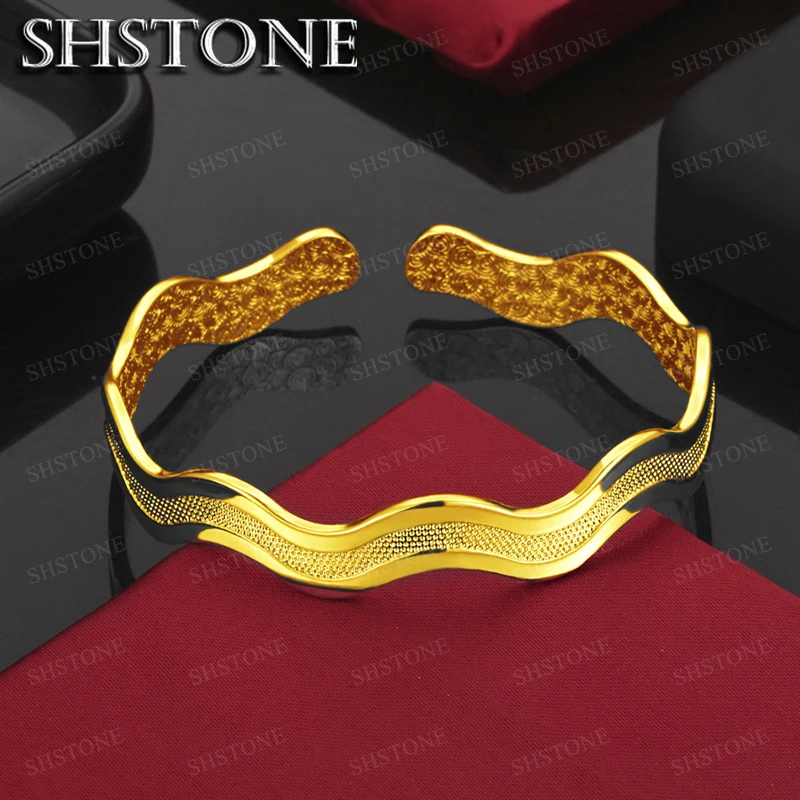 Popular Brands 18K Gold Fine Frosted Wave Star River Bracelets Bangle For Women Jewelry Fashion Party Wedding Gifts