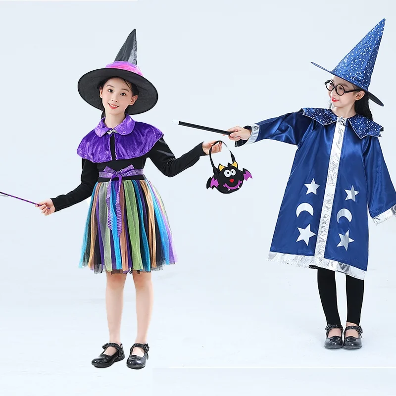 

Костюм ведьмы на Хэллоуин, юбка, детский танцевальный наряд, одежда для маленькой ведьмы, одежда для девочек, хлопок, традиционный ханьфу