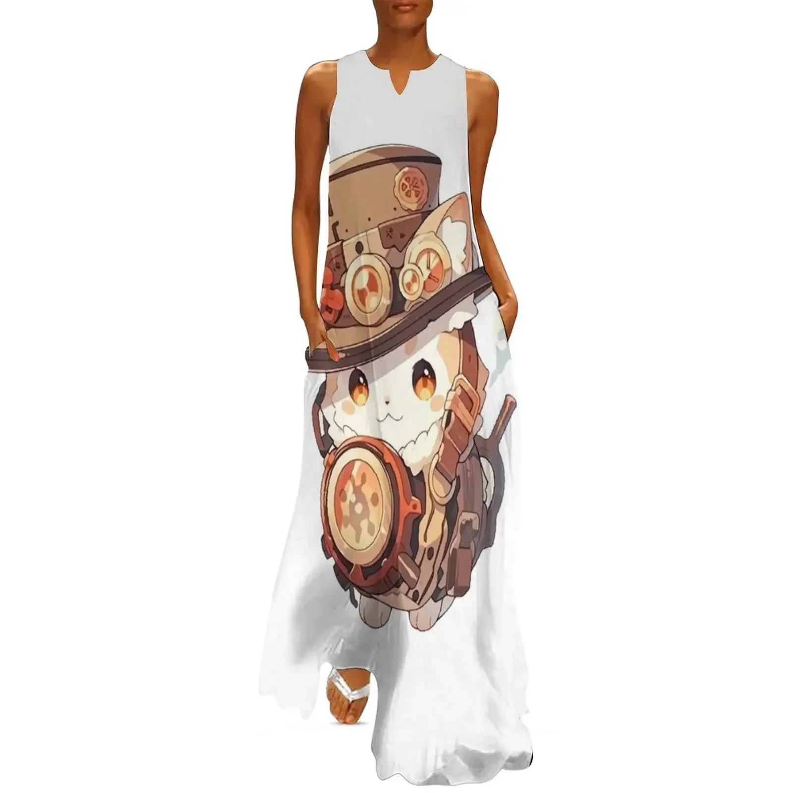 

Cute Kawaii Steampunk Kitten Long Dress women party dresses dresses for women 2025 party dresses women luxury Dress